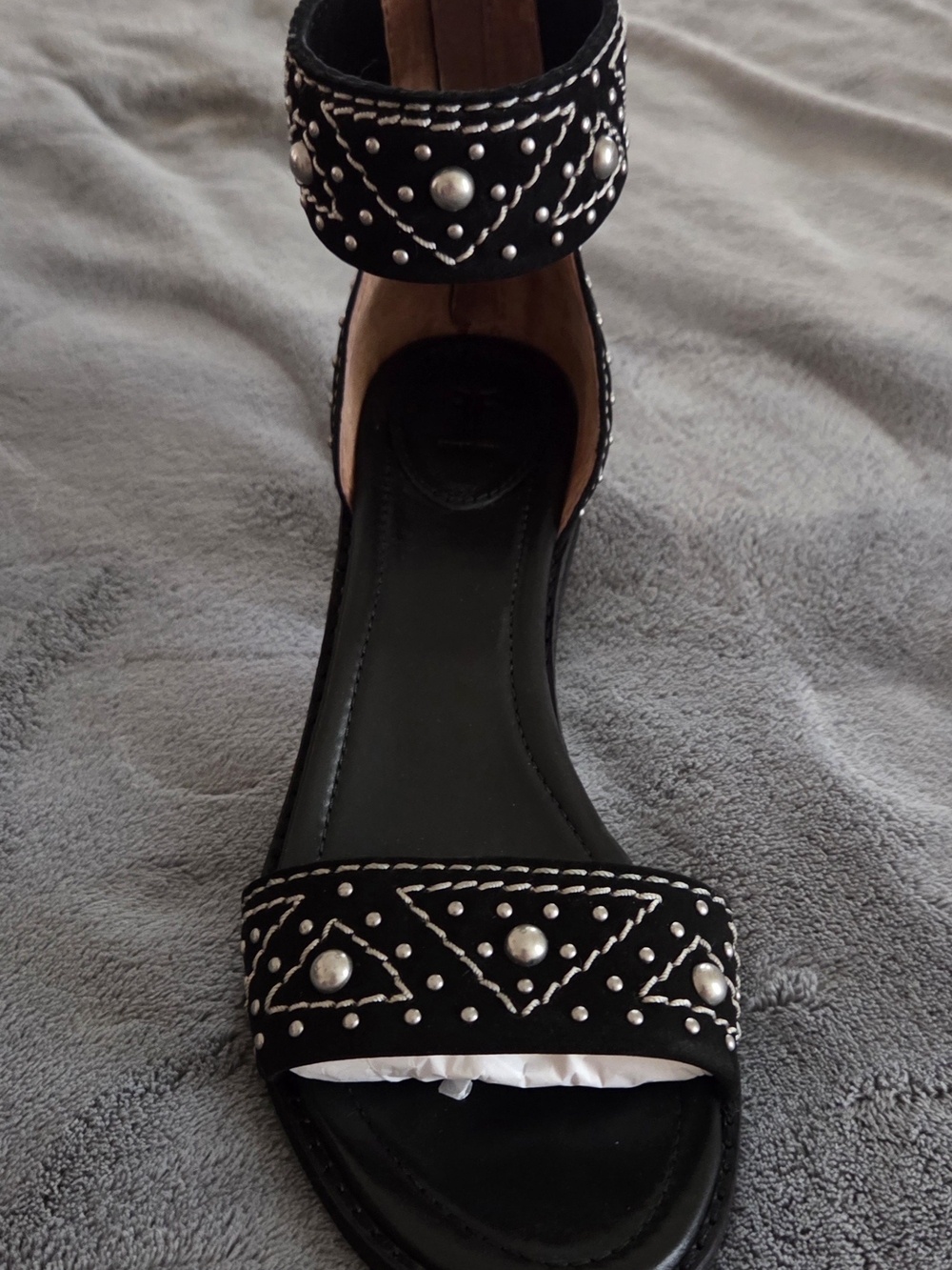 FRYE BRIELLE DECO - Black SUEDE Studded Ankle-Strap Sandals